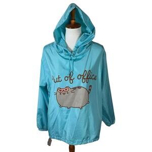 NWT Pusheen Cat Blue Lightweight Oversized Hoodie Rain Jacket XS (runs large)